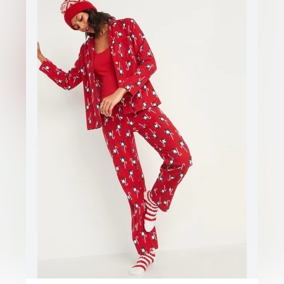 Old Navy Patterned Flannel Pajama Set Christmas Candy Canes 100% Cotton - Picture 1 of 6